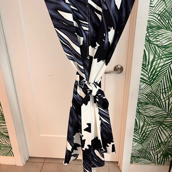 Halston Heritage Sleeveless Self-Tie Floral-Print Dress w/ Draped Back Size 4 - Picture 4 of 10